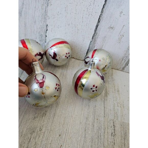 Vintage silver glitter ball ornament bell Xmas tree set - Picture 7 of 7